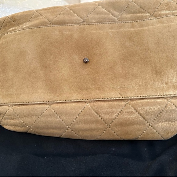Vintage authentic beige quilted Chanel lambskin bowler tote bag cloudy bundle - Picture 6 of 16
